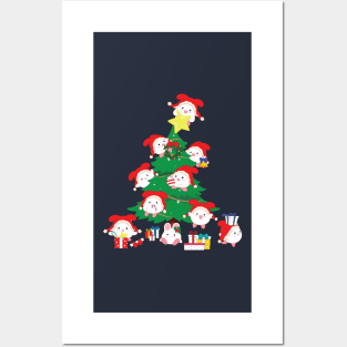 Christmas Tree with Bunny Elves Posters and Art